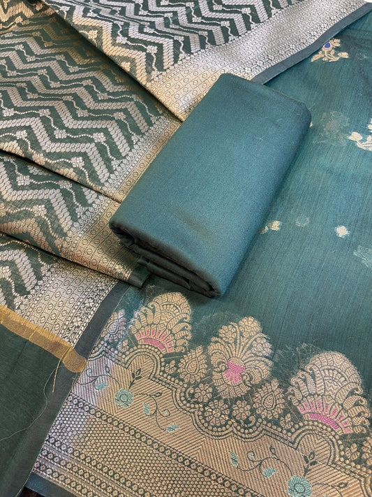Dark Green Cotton Resham Minakari Floral Zari Booti Banarasi Suit  625SHL_CT43