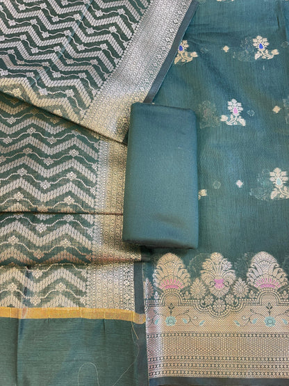 Dark Green Cotton Resham Minakari Floral Zari Booti Banarasi Suit  625SHL_CT43