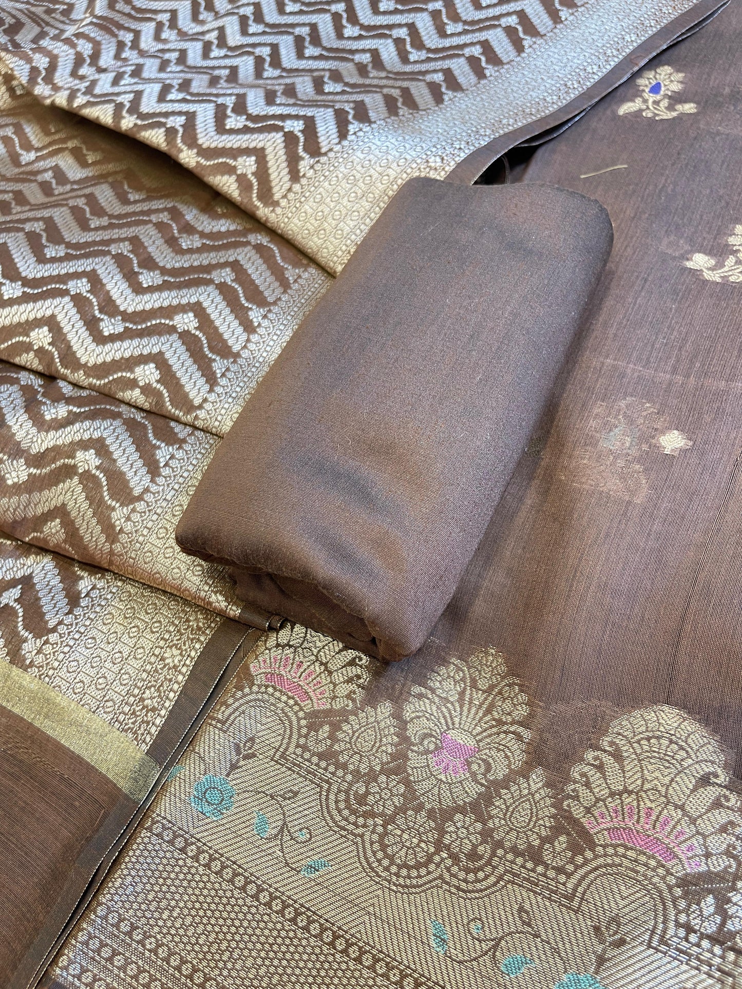 Brown Cotton Resham Minakari Floral Zari Booti Banarasi Suit  625SHL_CT44