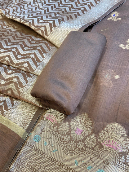 Brown Cotton Resham Minakari Floral Zari Booti Banarasi Suit  625SHL_CT44