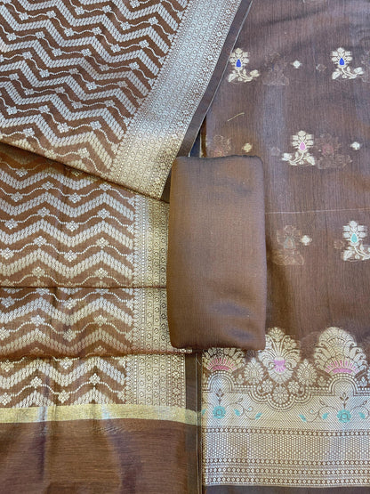 Brown Cotton Resham Minakari Floral Zari Booti Banarasi Suit  625SHL_CT44