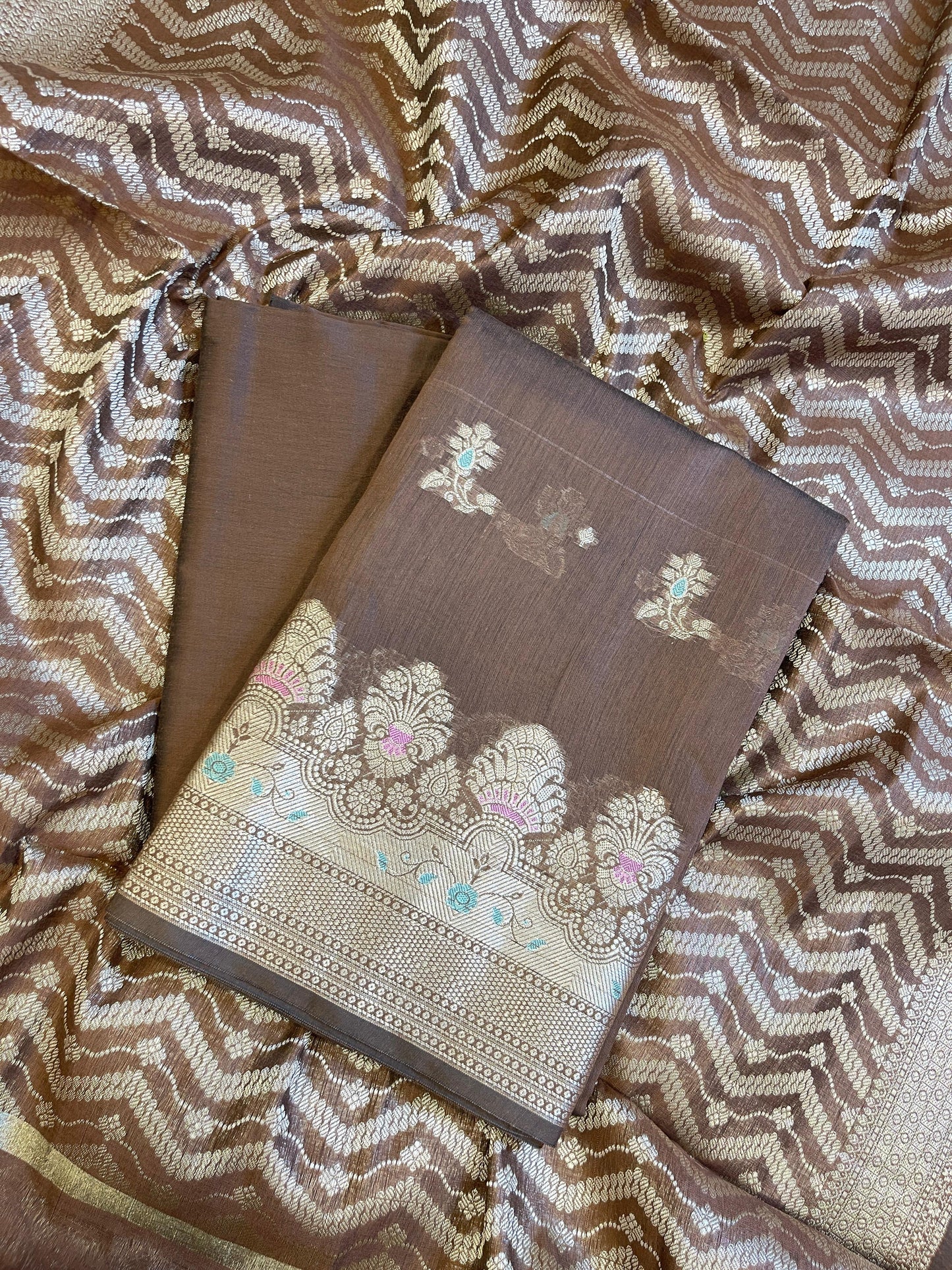 Brown Cotton Resham Minakari Floral Zari Booti Banarasi Suit  625SHL_CT44
