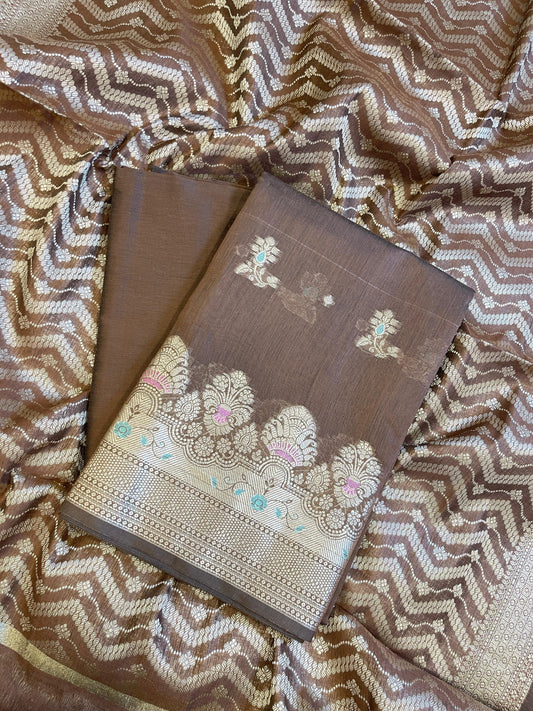 Brown Cotton Resham Minakari Floral Zari Booti Banarasi Suit  625SHL_CT44