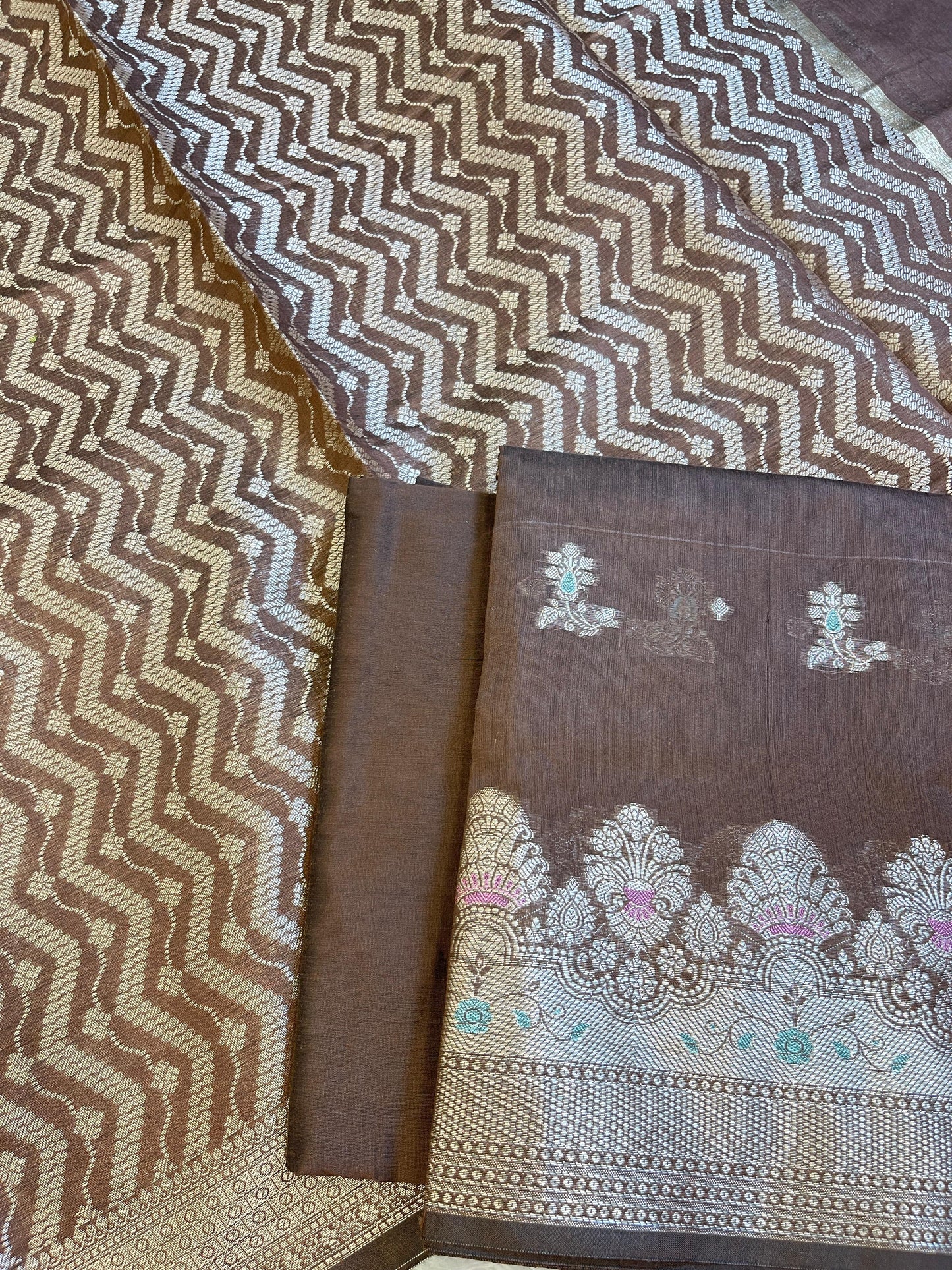 Brown Cotton Resham Minakari Floral Zari Booti Banarasi Suit  625SHL_CT44