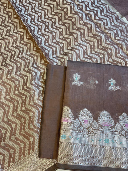 Brown Cotton Resham Minakari Floral Zari Booti Banarasi Suit  625SHL_CT44