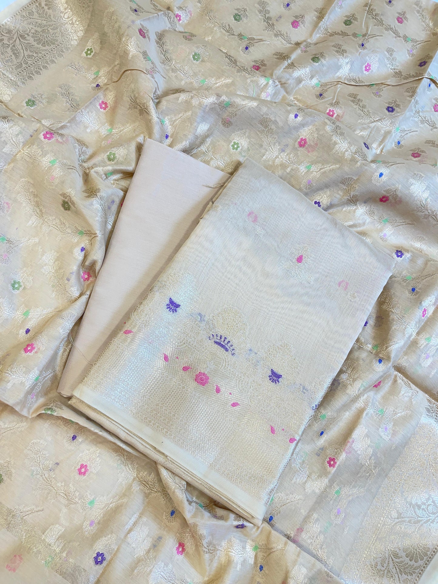 Beige Cotton Floral Resham Mina Zari Booti Banarasi Suit  625SHL_CT46