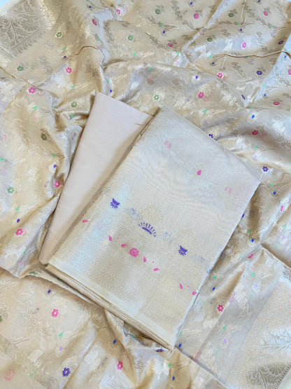 Beige Cotton Floral Resham Mina Zari Booti Banarasi Suit  625SHL_CT46
