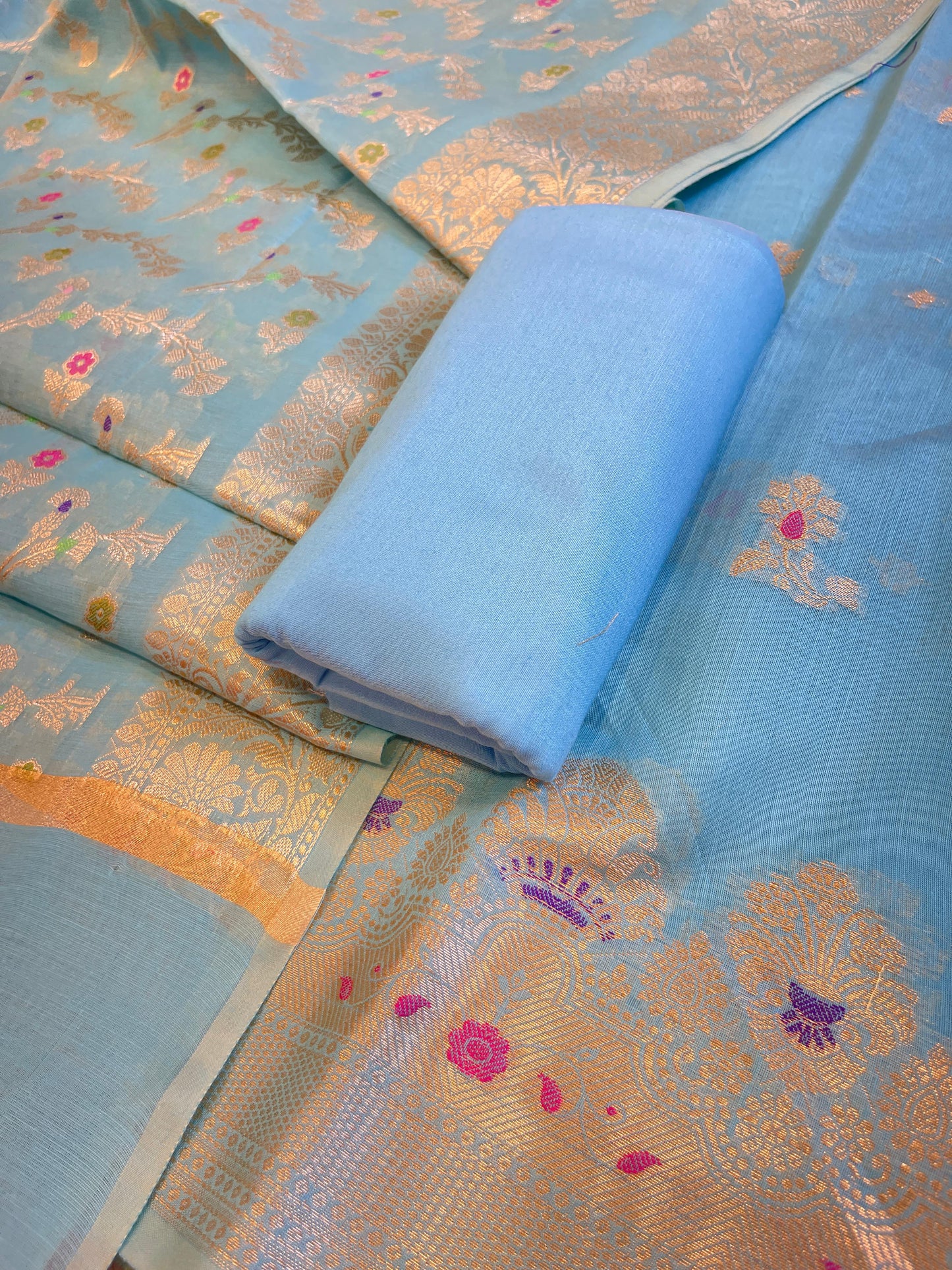 Light Blue Cotton Floral Resham Mina Zari Booti Banarasi Suit  625SHL_CT47
