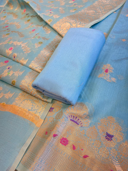 Light Blue Cotton Floral Resham Mina Zari Booti Banarasi Suit  625SHL_CT47