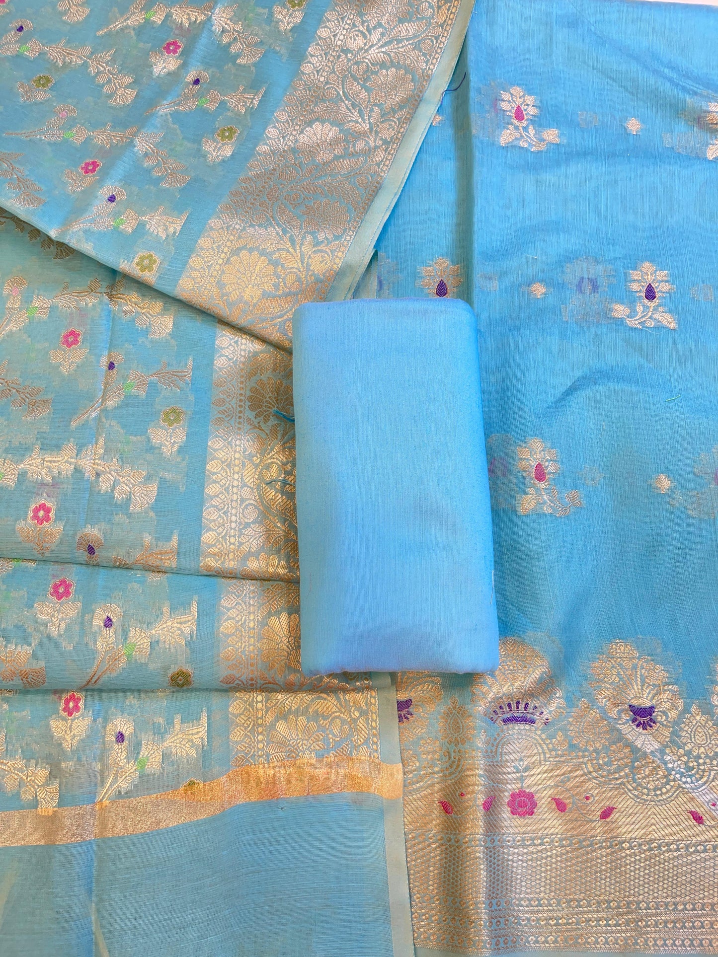 Light Blue Cotton Floral Resham Mina Zari Booti Banarasi Suit  625SHL_CT47