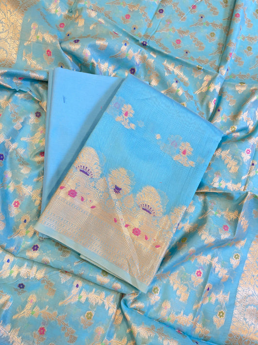 Light Blue Cotton Floral Resham Mina Zari Booti Banarasi Suit  625SHL_CT47