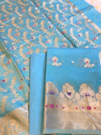 Light Blue Cotton Floral Resham Mina Zari Booti Banarasi Suit  625SHL_CT47