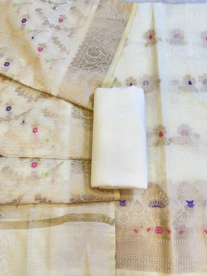 Light Yellow Cotton Floral Resham Mina Zari Booti Banarasi Suit  625SHL_CT48