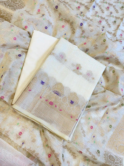 Light Yellow Cotton Floral Resham Mina Zari Booti Banarasi Suit  625SHL_CT48