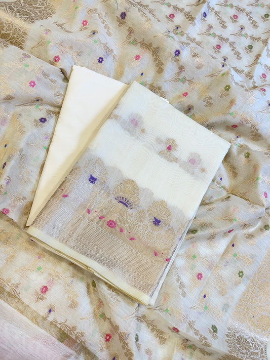 Light Yellow Cotton Floral Resham Mina Zari Booti Banarasi Suit  625SHL_CT48