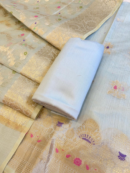 Light Yellow Cotton Floral Resham Mina Zari Booti Banarasi Suit  625SHL_CT48