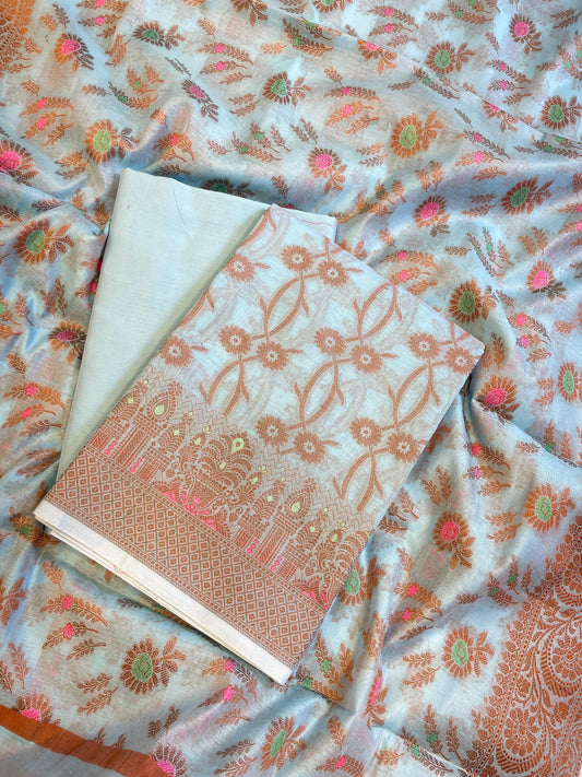 Sky Blue Cotton Resham Zari Floral Jaal Banarasi Suit 625SHL_CT4