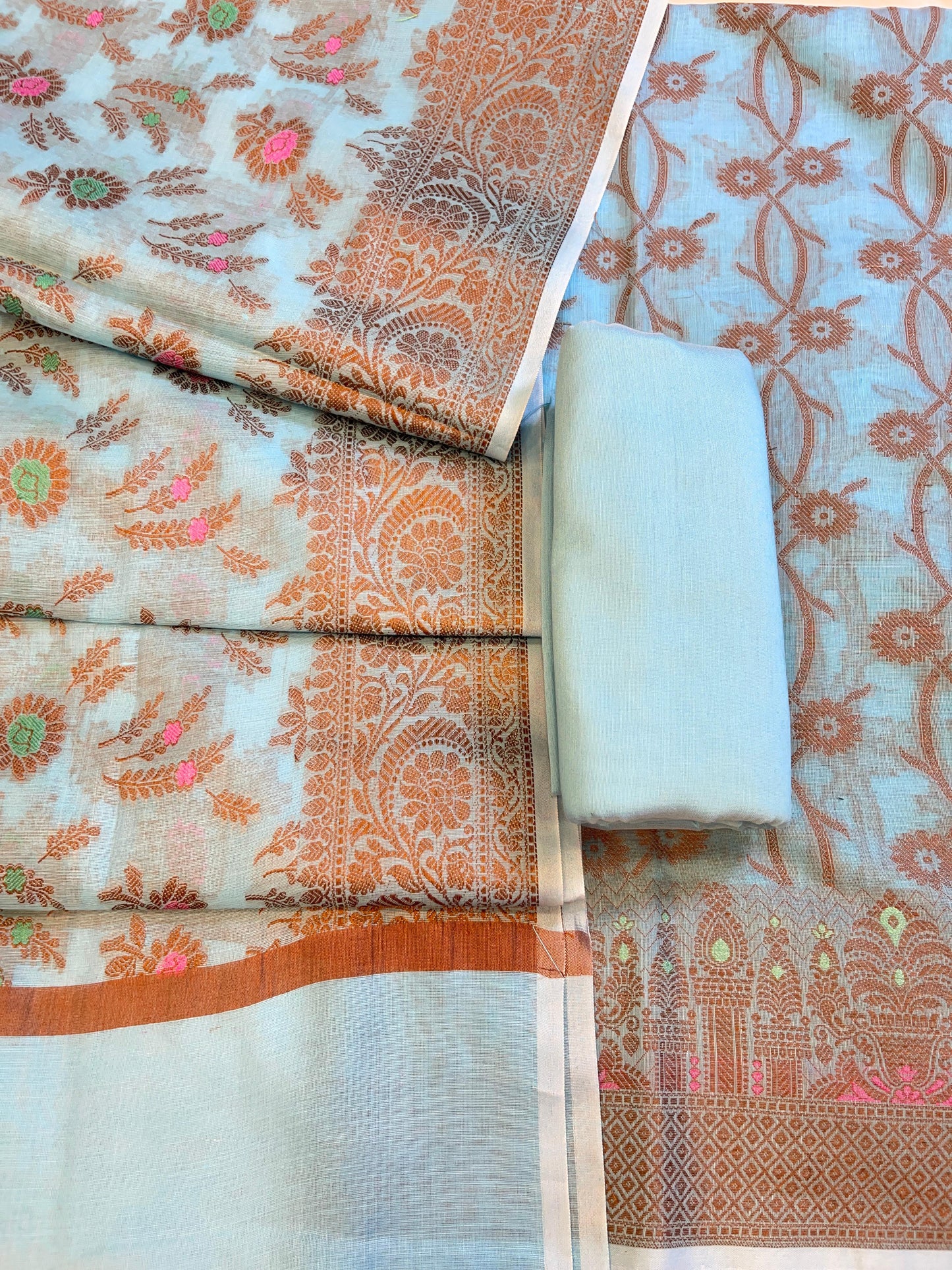Sky Blue Cotton Resham Zari Floral Jaal Banarasi Suit 625SHL_CT4