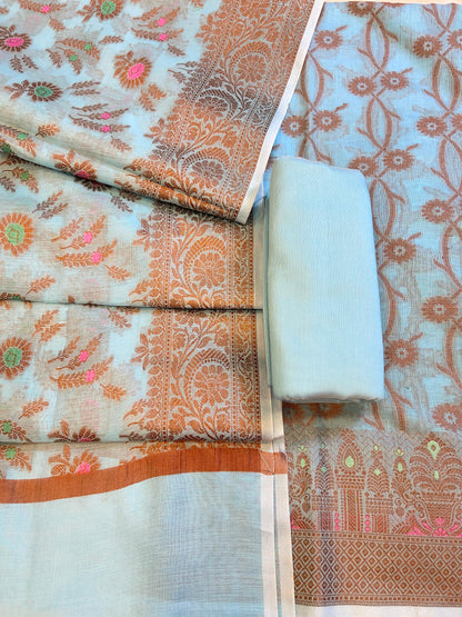 Sky Blue Cotton Resham Zari Floral Jaal Banarasi Suit 625SHL_CT4