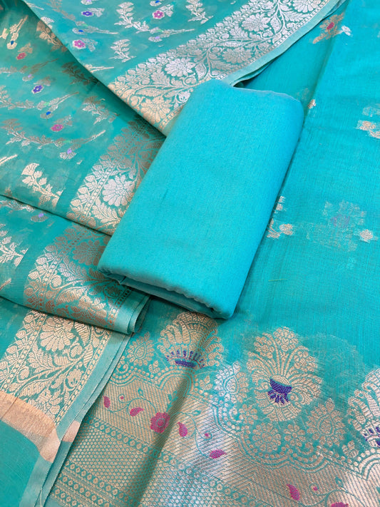 Seagreen Cotton Floral Resham Mina Zari Booti Banarasi Suit  625SHL_CT50
