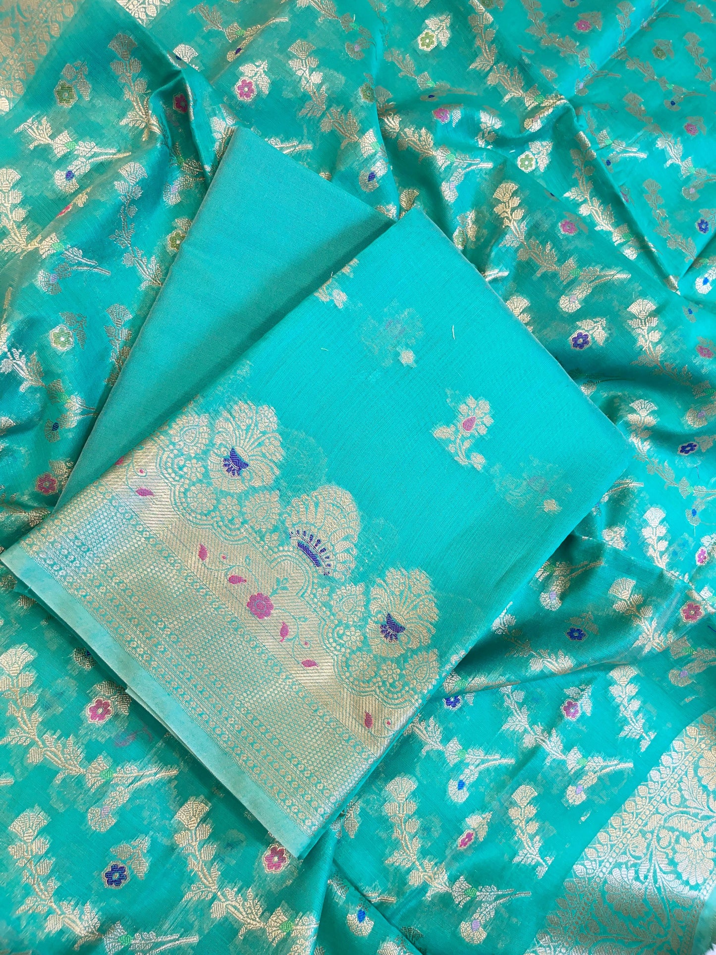 Seagreen Cotton Floral Resham Mina Zari Booti Banarasi Suit  625SHL_CT50