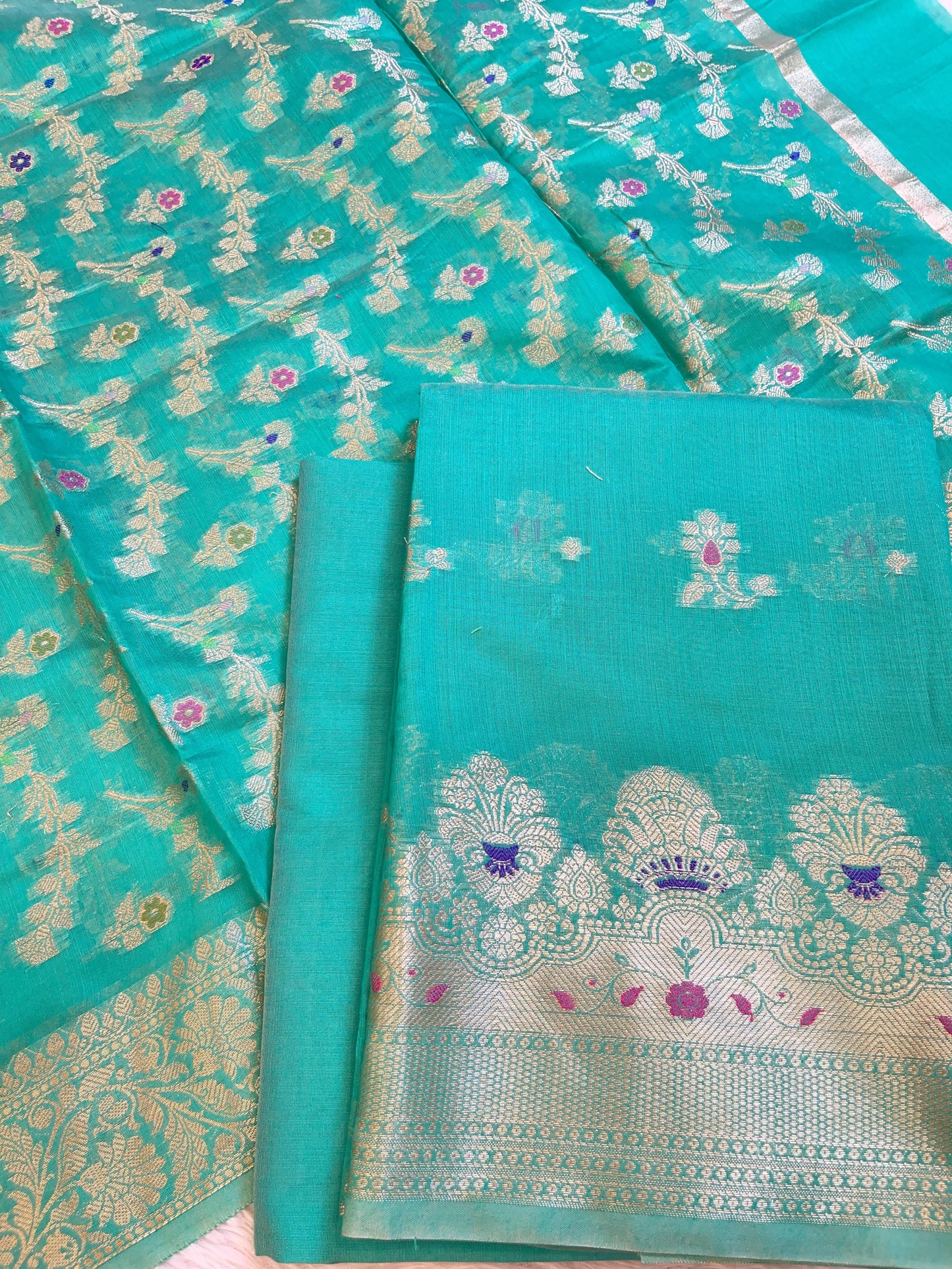Seagreen Cotton Floral Resham Mina Zari Booti Banarasi Suit  625SHL_CT50