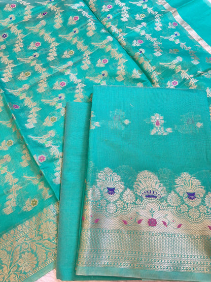 Seagreen Cotton Floral Resham Mina Zari Booti Banarasi Suit  625SHL_CT50