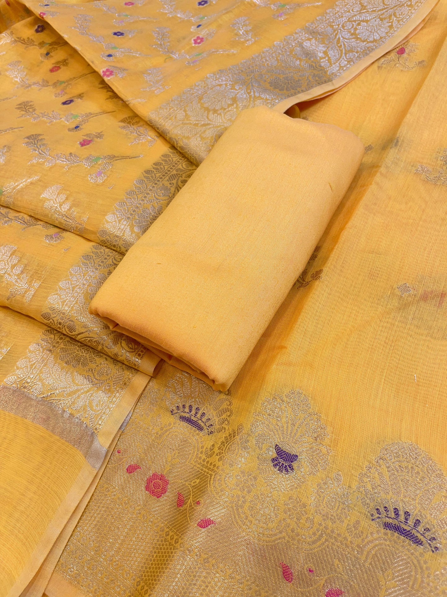 Yellow Cotton Floral Resham Mina Zari Booti Banarasi Suit  625SHL_CT51
