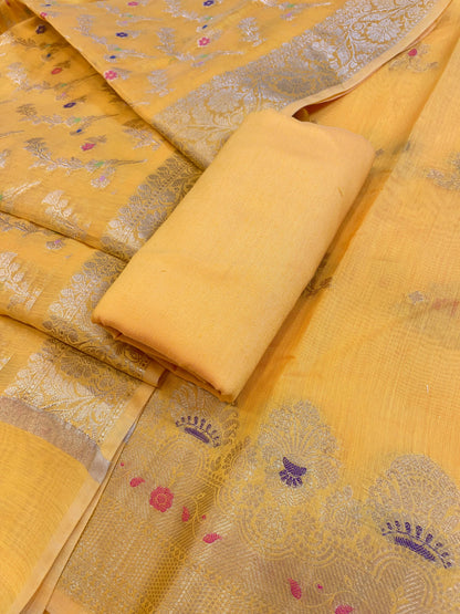 Yellow Cotton Floral Resham Mina Zari Booti Banarasi Suit  625SHL_CT51
