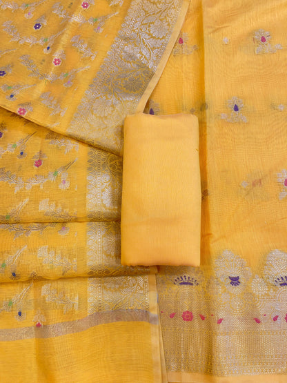 Yellow Cotton Floral Resham Mina Zari Booti Banarasi Suit  625SHL_CT51