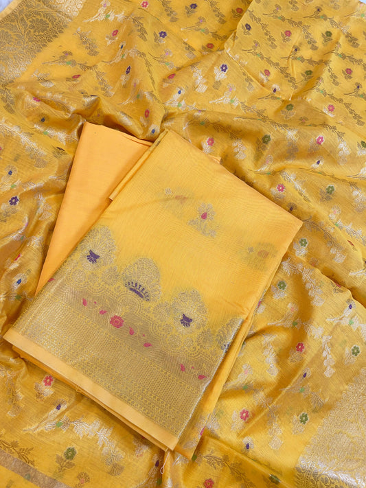 Yellow Cotton Floral Resham Mina Zari Booti Banarasi Suit  625SHL_CT51