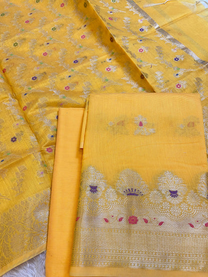Yellow Cotton Floral Resham Mina Zari Booti Banarasi Suit  625SHL_CT51