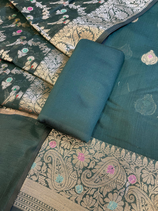Darkgreen Cotton Resham Minakari Zari Booti Banarasi Suit  625SHL_CT53