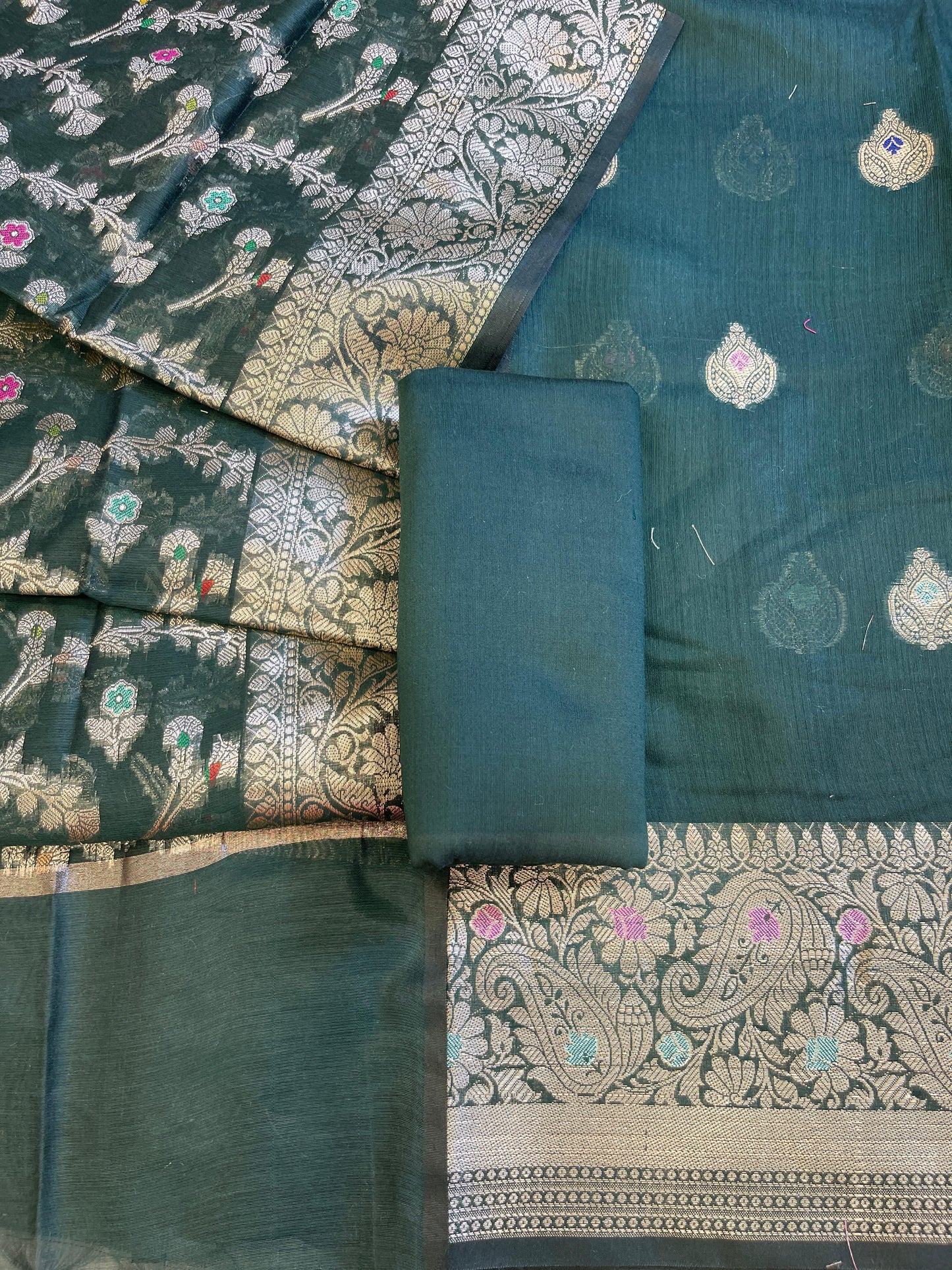Darkgreen Cotton Resham Minakari Zari Booti Banarasi Suit  625SHL_CT53