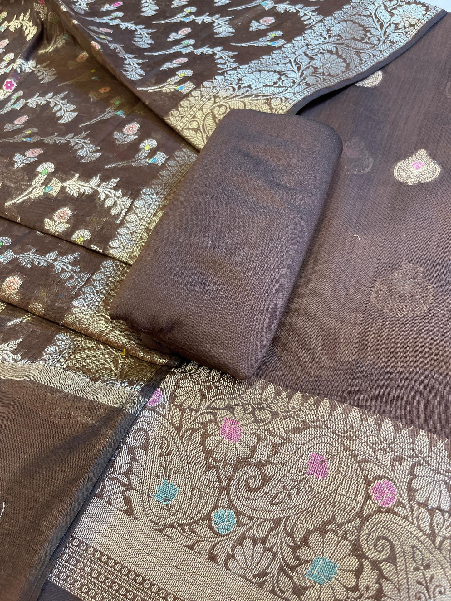 Brown Cotton Resham Minakari Zari Booti Banarasi Suit  625SHL_CT54