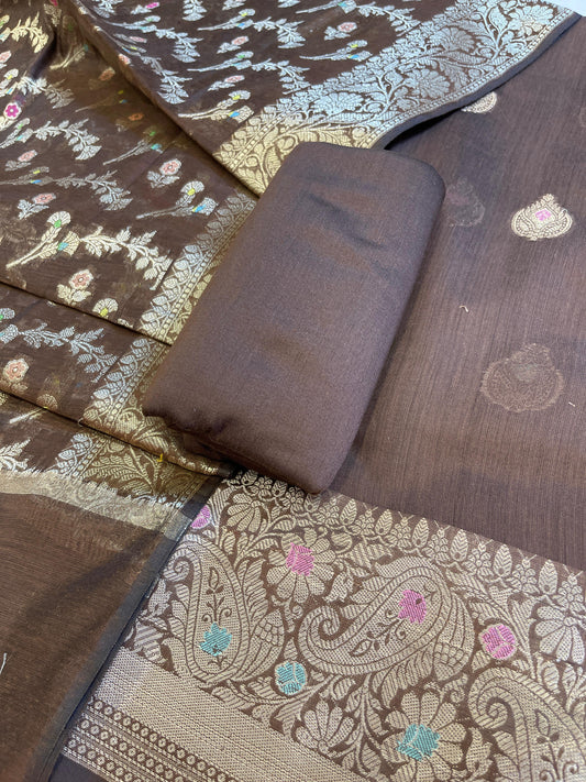 Brown Cotton Resham Minakari Zari Booti Banarasi Suit  625SHL_CT54