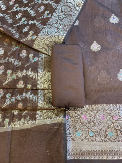 Brown Cotton Resham Minakari Zari Booti Banarasi Suit  625SHL_CT54