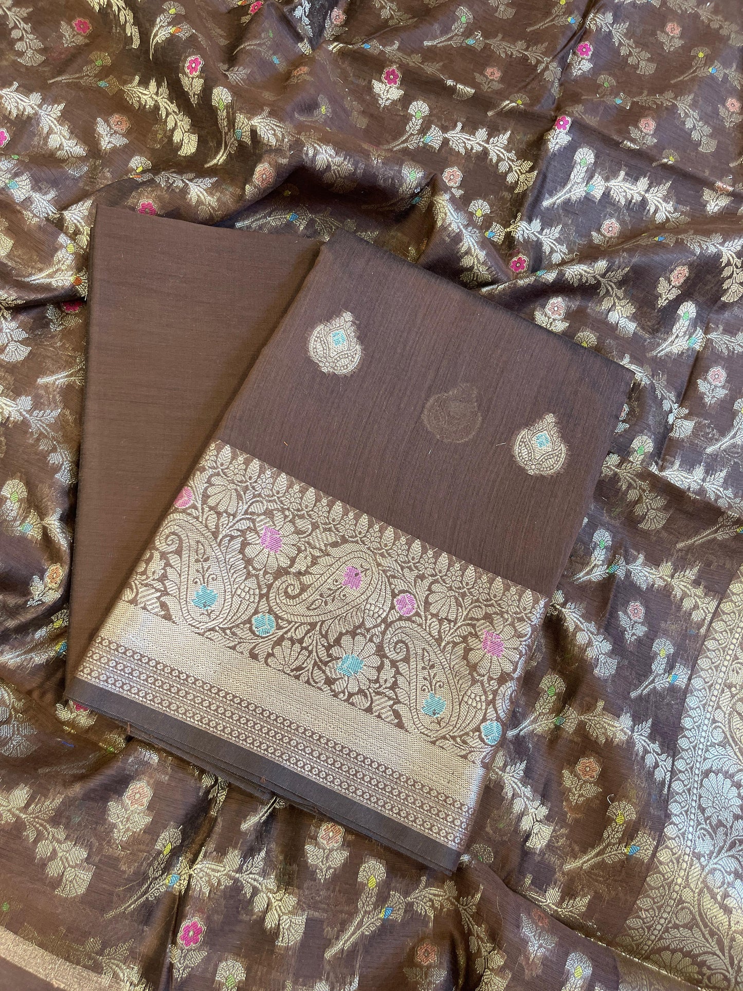 Brown Cotton Resham Minakari Zari Booti Banarasi Suit  625SHL_CT54