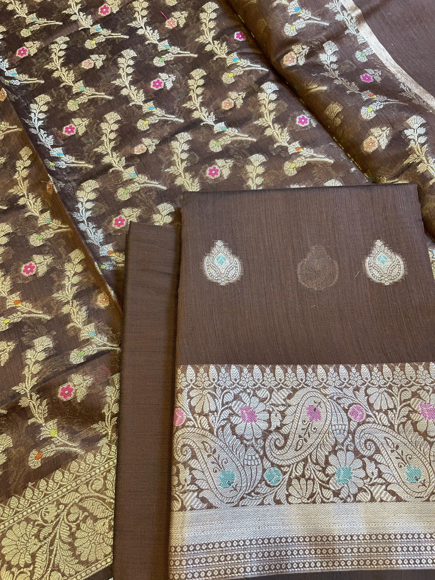 Brown Cotton Resham Minakari Zari Booti Banarasi Suit  625SHL_CT54