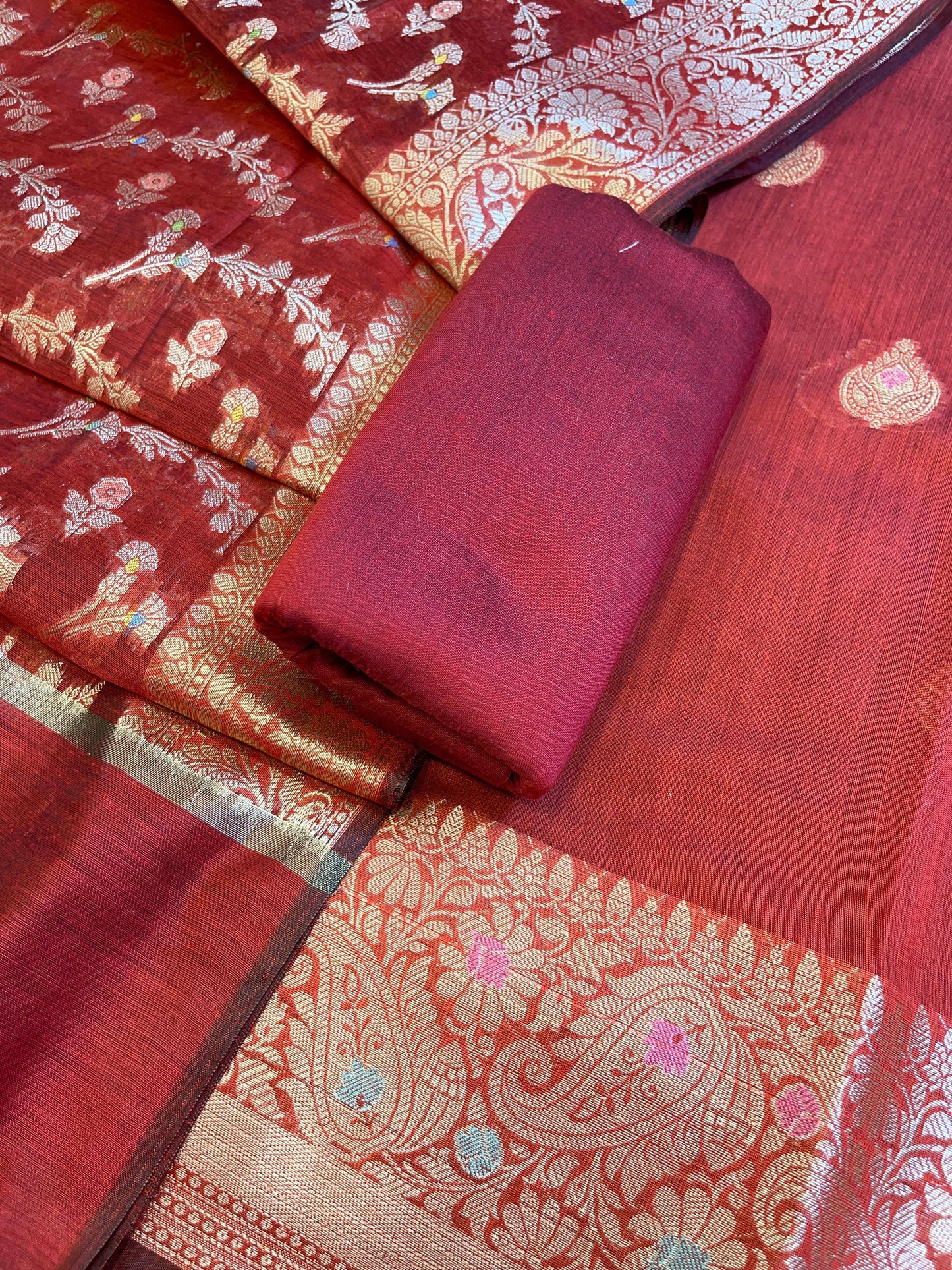 Red Cotton Resham Minakari Zari Booti Banarasi Suit  625SHL_CT56