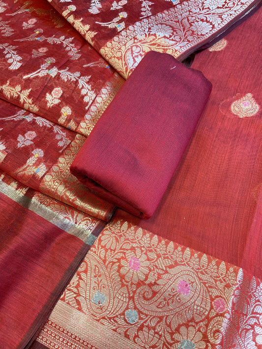 Red Cotton Resham Minakari Zari Booti Banarasi Suit  625SHL_CT56