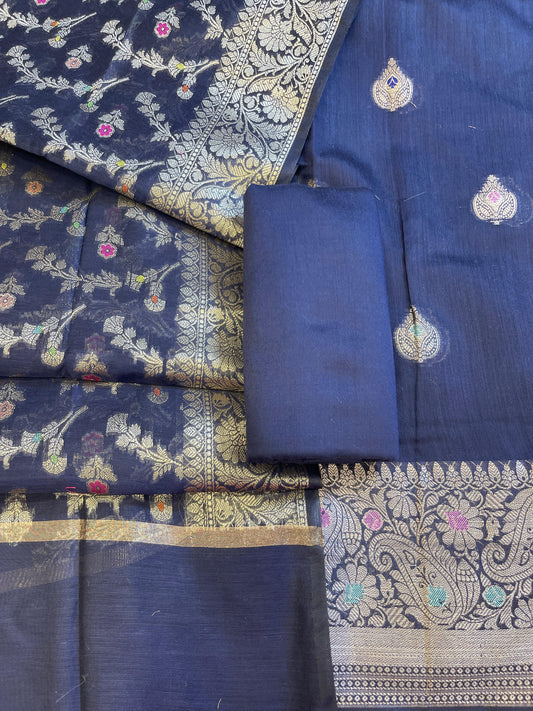 Navy Blue Cotton Resham Minakari Zari Booti Banarasi Suit  625SHL_CT57