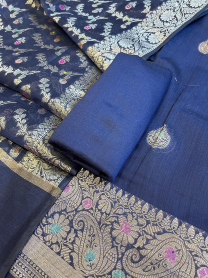 Navy Blue Cotton Resham Minakari Zari Booti Banarasi Suit  625SHL_CT57