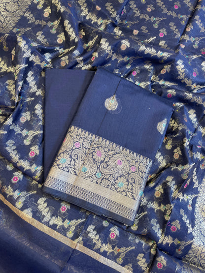 Navy Blue Cotton Resham Minakari Zari Booti Banarasi Suit  625SHL_CT57