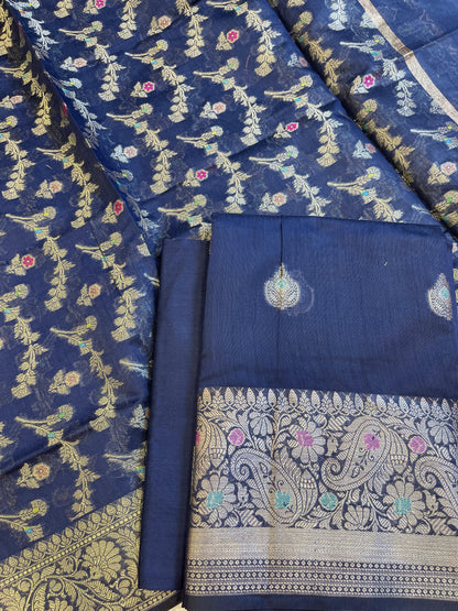 Navy Blue Cotton Resham Minakari Zari Booti Banarasi Suit  625SHL_CT57