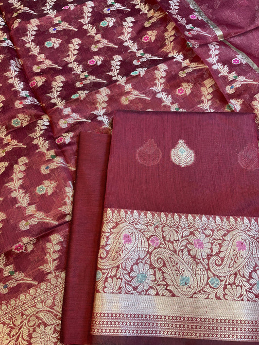 Magenta Cotton Resham Minakari Zari Booti Banarasi Suit  625SHL_CT58