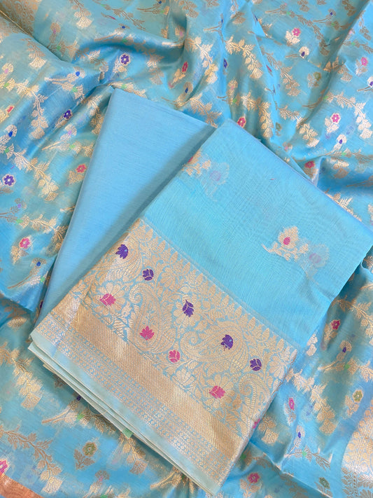 Sky Blue Cotton Resham Mina Zari Booti Paisley Mina Border Banarasi Suit 625SHL_CT6