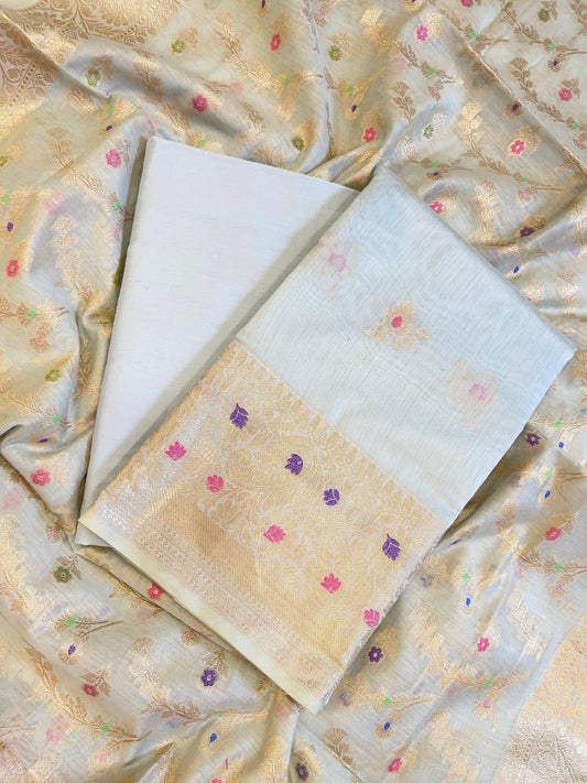 Off white Cotton Resham Mina Zari Booti Paisley Mina Border Banarasi Suit 625SHL_CT7