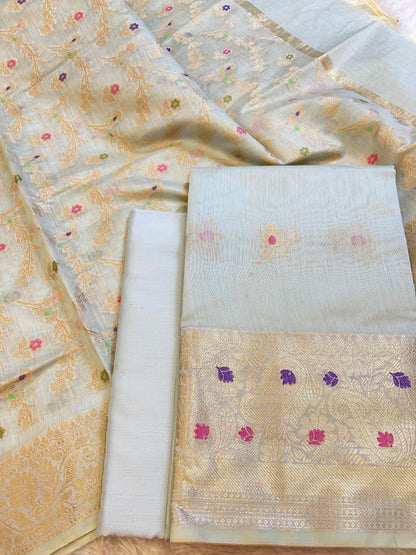 Off white Cotton Resham Mina Zari Booti Paisley Mina Border Banarasi Suit 625SHL_CT7