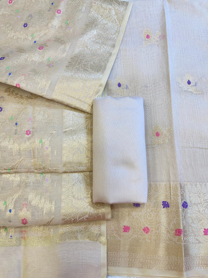 Cream Cotton Resham Mina Zari Booti Paisley Mina Border Banarasi Suit 625SHL_CT8